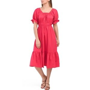 Indigo Rose Red Smocked
Tiered Midi Dress Puff Sleeve
Square Neck Size M NWT
